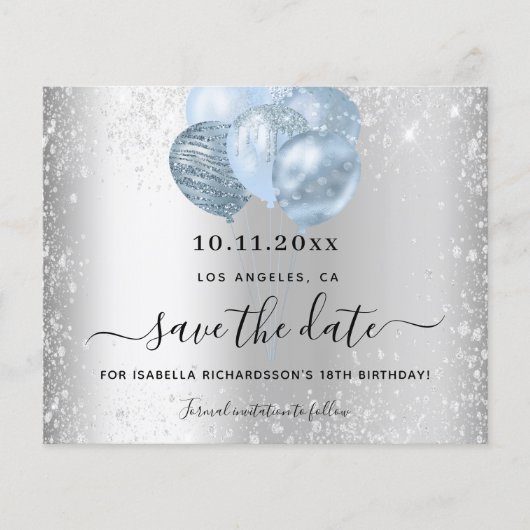 Birthday Silver Blauw Glitter-budget behalve datum Flyer (Voorkant)