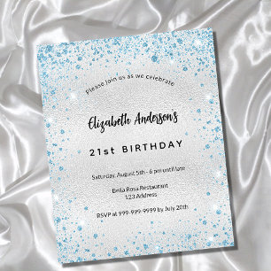 Birthday Silver Blauw Glitter-budgetuitnodiging