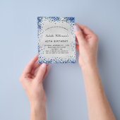 Birthday Silver Blauw Glitter-budgetuitnodiging Flyer (Hand)