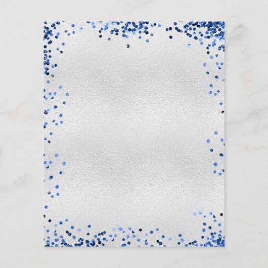 Birthday Silver Blauw Glitter-budgetuitnodiging Flyer (Achterkant)