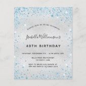 Birthday Silver Blauw Glitter-budgetuitnodiging Flyer (Voorkant)