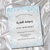 Birthday Silver Blauw Glitter-budgetuitnodiging Flyer