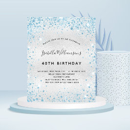 Birthday Silver Blauw Glitter-budgetuitnodiging Flyer