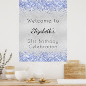Birthday Silver Blauw Glitter Name Welkom Poster (Keuken)