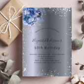 Birthday Silver Blauwe Filmfloraal luxe Kaart
