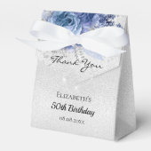 Birthday Silver Blauwe Filmflorals glitter bedankt Bedankdoosjes (Voorkant Zijde)