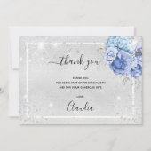 Birthday Silver Blauwe Fotoglitter Bedankkaart (Voorkant)