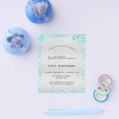 Birthday Silver blauwgroen glitter-budgetuitnodigi Flyer (Enkel)