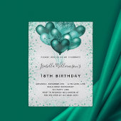 Birthday Silver blauwgroen glitter Dopter Briefkaart