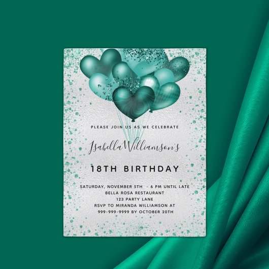 Birthday Silver blauwgroen glitter Dopter Briefkaart