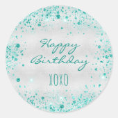 Birthday Silver blauwgroen glitter stofkussen Ronde Sticker (Voorkant)