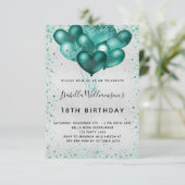 Birthday Silver blauwgroen glitterstofballonnen Kaart (Staand voorkant)