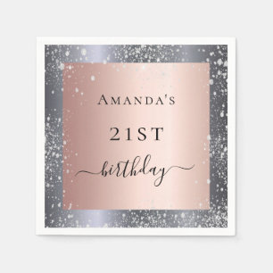 Birthday Silver Blush roos Gold gliter stof Servet