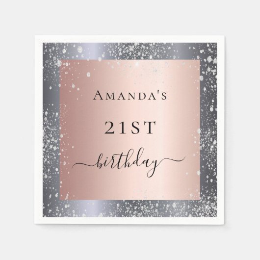 Birthday Silver Blush roos Gold gliter stof Servet (Voorkant)