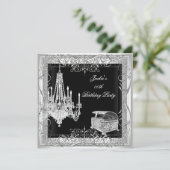 Birthday Silver Chandelier White Black Kaart (Staand voorkant)