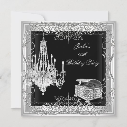 Birthday Silver Chandelier White Black Kaart (Voorkant)