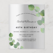 Birthday Silver Eucalyptus-begrotingsuitnodiging Flyer (Voorkant)