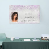Birthday Silver Foto paars glitter monogram Spandoek (Beurs)