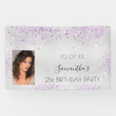 Birthday Silver Foto paars glitter monogram Spandoek (Horizontaal)