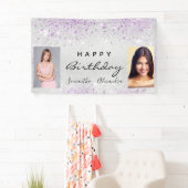 Birthday Silver Foto paarse glitter vrienden tweel Spandoek (Insitu)