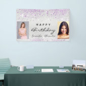 Birthday Silver Foto paarse glitter vrienden tweel Spandoek (Beurs)