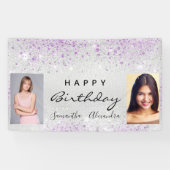 Birthday Silver Foto paarse glitter vrienden tweel Spandoek (Horizontaal)