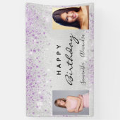 Birthday Silver Foto paarse glitter vrienden tweel Spandoek (Verticaal)