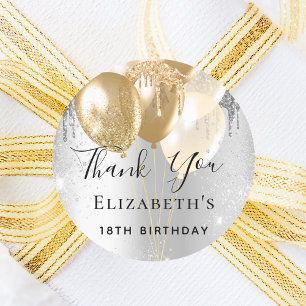 Birthday Silver Glitter ballonnen bedankt Ronde Sticker