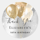 Birthday Silver Glitter ballonnen bedankt Ronde Sticker (Voorkant)