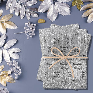 Birthday Silver Glitter druppelt metallisch monogr Inpakpapier Vel