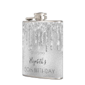 Birthday Silver Glitter druppelt naam op Heupfles (Links)