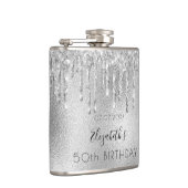 Birthday Silver Glitter druppelt naam op Heupfles (Rechts)