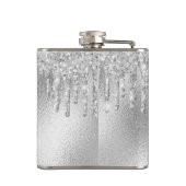 Birthday Silver Glitter druppelt naam op Heupfles (Achterkant)