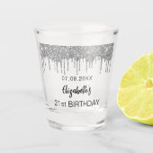 Birthday Silver Glitter druppelt naam op Shot Glas (Voorkant)