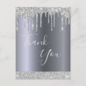 Birthday Silver Glitter druppelt op Dank je Briefkaart (Voorkant)