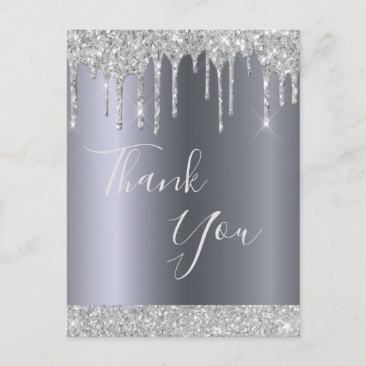 Birthday Silver Glitter druppelt op Dank je Briefkaart (Voorkant)