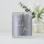 Birthday Silver Glitter druppelt op Dank je Briefkaart (Staand voorkant)