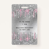 Birthday Silver Glitter druppelt roze vip nodigt u Badge (Achterkant)