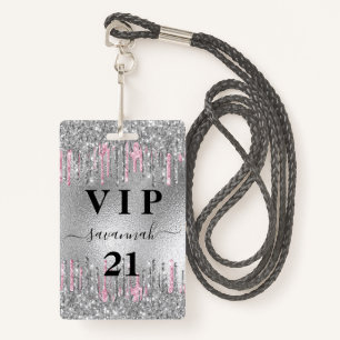 Birthday Silver Glitter druppelt roze vip nodigt u Badge