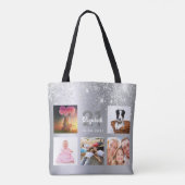 Birthday Silver Glitter Fotocollage monogram Tote Bag (Achterkant)
