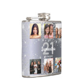 Birthday Silver Glitter Fotocollage naam Heupfles (Rechts)
