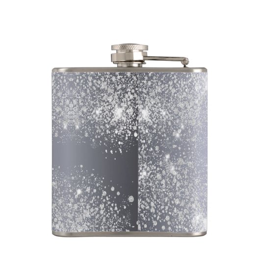 Birthday Silver Glitter Fotocollage naam Heupfles (Achterkant)