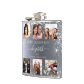 Birthday Silver Glitter Fotocollage naam Heupfles (Links)