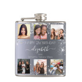 Birthday Silver Glitter Fotocollage naam Heupfles (Voorkant)