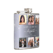 Birthday Silver Glitter Fotocollage naam Heupfles (Rechts)
