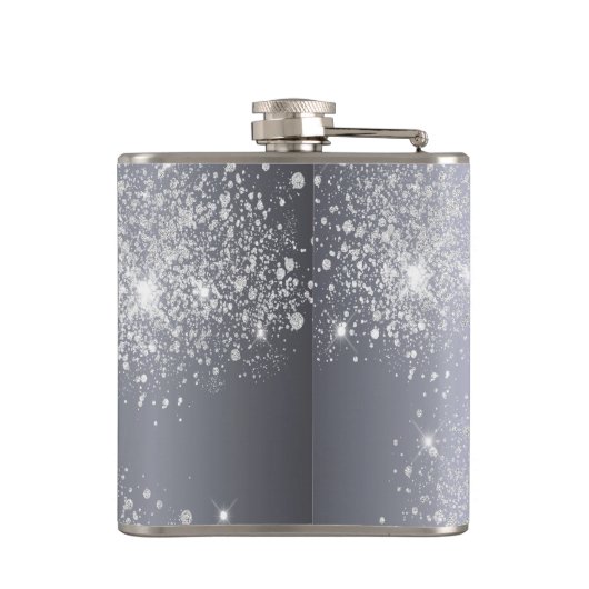 Birthday Silver Glitter Fotocollage naam Heupfles (Achterkant)