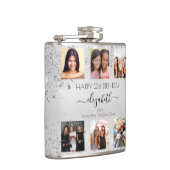 Birthday Silver Glitter Fotocollage naam Heupfles (Rechts)
