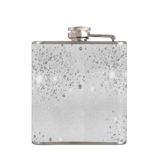 Birthday Silver Glitter Fotocollage naam Heupfles (Achterkant)