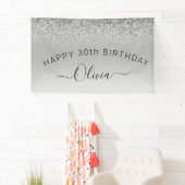 Birthday Silver Glitter Girly Modern Spandoek (Insitu)