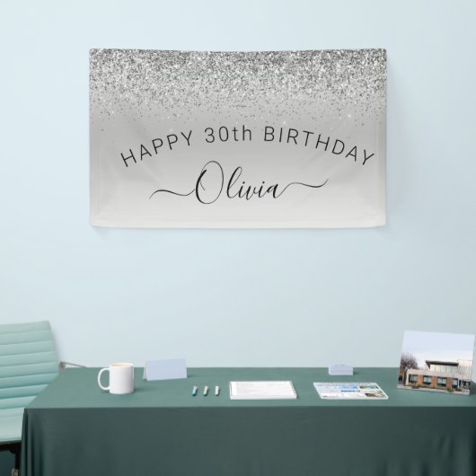 Birthday Silver Glitter Girly Modern Spandoek (Beurs)
